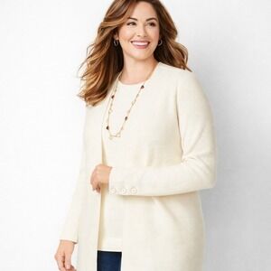 TALBOTS Petites Size XLP Cream Button-Trim Open-Front Modern Ottoman Cardigan
